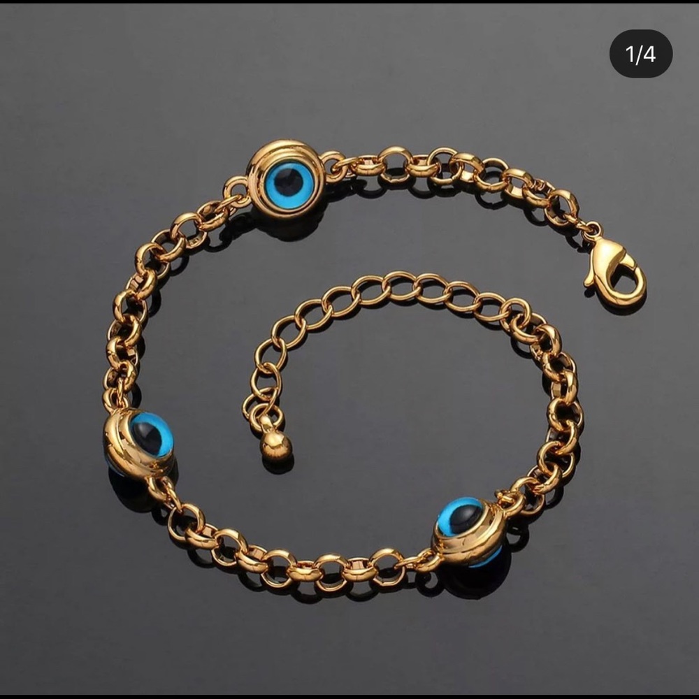 Gold plated stainless steel evil eye bracelet
